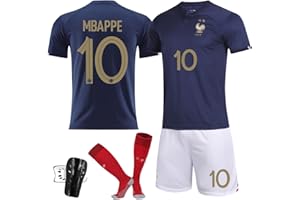 WGVSVLK Kit Maillot Foot France 2022, Maillot de Foot Enfants, Maillot Foot Enfants France, T-Shirts et Shorts d'entraînement Sportif No.10 avec Chaussettes et équipement de Protection