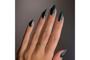 KQueenest Dunkel Grün Press On Nails Mittel Mandel - Acryl Nägel zum Aufkleben, Natürlich Einfarbig Fake Nails Fingernägel zum aufkleben, Glänzende Gel Full Cover Kunstnägel für Frauen 24 Stück