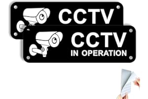 Goodvia CCTV Sign CCTV in Operation 15x5cm Aluminum Self-adhesive Stickers Reflective UV Resistant, Durable Classic Black 2 Pack