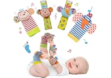 YOYIKER Baby Wrist Rattles Toys 0-3-6-12 Months & Foot Sock Rattle Toy, Monkey, Elephant, 4 Pieces