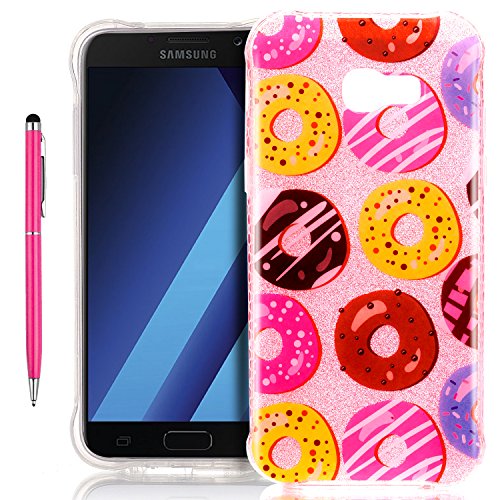 Samsung Galaxy A5 2017 Glitzer Hülle, Fraelc® Galaxy A5 (2017) Bling TPU Glänzend Backcover Silikon Schutzhülle mit Transparent – Rahmen Bumper Case Bunt Donuts Muster Handyhülle Cover Schale für Samsung Galaxy A5 (2017) + 1x Eingabestift Pen - 2
