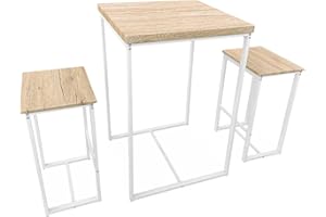 Alice's Home sweeek - Juego de Mesa Alta Cuadrada - Loft - con 2 taburetes de Bar, decoración de Acero y Madera, Empotrado, diseño