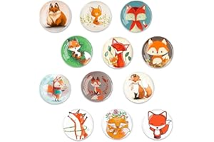 Zamety 12 Stück Magnete für Magnettafel, 30MM Kühlschrankmagnet Rund, Glas Magnete, Lustige Fuchsmuster Kinder Kühlschrank Magnete, Magnete Klein für BüRo, Whiteboard, KüHlschrank