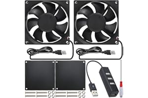 JYUDAUFU 2 Pcs 8025 80mm × 25mm DC 5V 2500RPM USB Brushless Cooling Fan with Dust Filter Net, 4-Port USB Hub Splitter, Mini Screwdriver, for 3D Printer/Electronic Components Cooling/DIY/PC Case/CPU