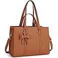 NEWHEY Laptop Tote Bags for Women 15.6 Inch Ladies Leather Laptop Handbags Designer Office Shoulder Bag Womens for Work School Business Shopping Brown