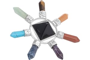 KYEYGWO Obsidian Reiki Heilung Kristall Pyramide mit 7 Chakren Kristall Punkt, Energie Pyramiden Hexagonal Quarz Kristallpyramide Heilstein Ornament für Haus Decor, Chakra Balancing und Meditation