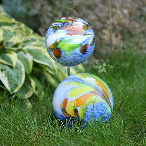 große Gartenkugel, Rosenkugel, Dekokugel „SPOT L“ blau mit Multicolor, Ø 18 cm, mundgeblasen und handgeformtes Glas Unikat (ART GLASS powered by CRISTALICA) - 7