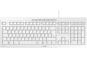 CHERRY STREAM KEYBOARD, Tastiera con filo, Layout per la Germania (QWERTZ), Battitura estremamente silenziosa, Sensazione di digitazione unica, Design piatto, Colore bianco-grigio