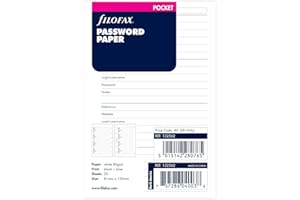 Filofax Pocket Password Paper Refill, White, 81 x 120 mm