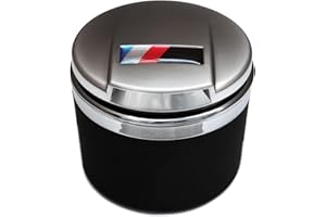 StoreBao Auto Aschenbecher für BMW 1/3/5/7 Serie und X1/X3/X5/X6, mit LED Licht und Deckel (Mattsilber)