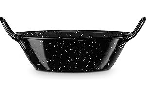 briebe Poêle à paella émaillée Honda à induction 45 cm, acier émaillé, casserole 12,2 L, convient pour vitrocéramique, feu, gaz, four, soulèvement noir chiné