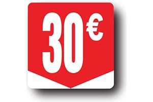 Affichesstore 30273 - Rouleau de 500 Étiquettes Autocollantes 30€ - Format Carré 35x35mm - Brillantes - Adhésives - Stickers Prix Ronds Euros