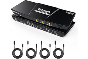 TESmart USB 3.0 USB-C MST KVM Switch 2 PC 2 Monitore, 4K@60Hz 2 PC 2 Monitor KVM Switches Unterstützung Netzwerk, EDID Emulatoren, Audio&Mikrofon, Hotkey Switch