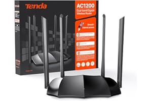 Tenda AC8 - Router WiFi AC1200, Doble Banda (5GHz/2.4GHz), WiFi Router Inalámbrico, Modo Punto de Acceso, 4 * 6dBi Antenas Externas, WAN/LAN Puertos Gigabit, Penetración de Paredes, IPV6, Mu-MiMo