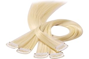 Beauty7 Kolorowe przedłużenia włosów typu "zrób to sam", pasemka do wplatania, kolorowe do wplatania z klipsami, przedłużenie włosów, dla dziewcząt, 50 cm, 5 szt., blond