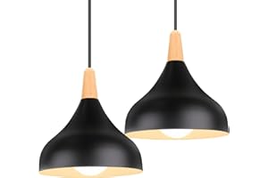 iDEGU Lot de 2 Lustres Suspensions Rétro Suspension Luminaire Moderne Style Goutte Chapeau Plafonnier E27 Métal Lampe Suspension pour Chambre Salle à Manger Cuisine, Ø 20CM (Noir)