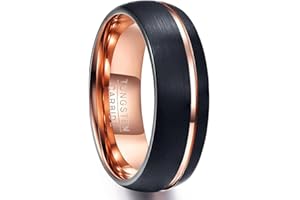 NUNCAD Ring Wolfram Unisex schwarz/Rosegold 8mm Aufarbeitung durch Mattierung und rosegoldenem Einschnitt perfekt für Hochzeit Verlobung und Veranstaltung Größe 49 bis 72