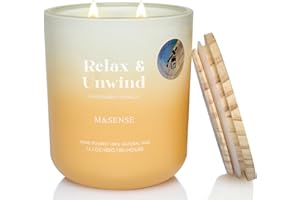 ‎M&SENSE M&SENSE Świeca zapachowa, mandarynka, wanilia, świece zapachowe w szkle, 400 g duża świeca sojowa z dwoma knotami, czas palenia 80 godzin, świeca do aromaterapii, do jogi, spa, medytacji. Prezent dla
