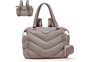 MISS FONG Baby Changing Bag Tote,Nappy Changing Bag Backpack with Pacifier Case,Puffer Mommy Maternity Tote for Hospital,Baby Backpack with 10 Pockets,Convertible Diaper Bag for Travel,Khaki