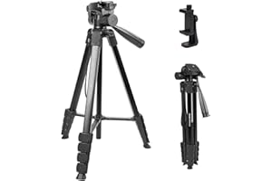 POLAM-FOTO Treppiede leggero da 172 cm, in alluminio, con testa panoramica a 3 vie e supporto per cellulare, adatto per smartphone e fotocamere DSLR, nero