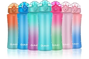 OLDLEY 450ml/15oz Botella Agua para Niños con Pajita Botellas de Bebida Reutilizables con Marcas de Tiempo para la Escuela Hogar Camping Deportes al Aire Libre Sin BPA A Prueba de Fugas Durable