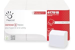 Papernet Defend Tech - Interfolded Toilet Paper 417818, 200 Services for Clips in Pure Cellulose, with Antibacterial Packaging, 2 Plies, Folded Size 11x10.5 cm, Open Size 21x11 cm