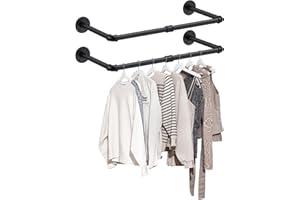 eSynic 2pcs Portant à Vêtements Murale Industriel 60cm Capacité de Charge de 25kg Tringle à Vêtements Murale Tringle à Vêtements Amovible pour Vestiaire de la Chambre à Coucher