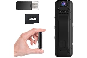 Bextgoo Mini Camara Espia, Body CAM, 1080P FHD Camara Sin WiFi con Tarjeta TF de 32 GB, 8-10 Horas de Autonomía, Objetivo Giratorio de 180°, Cámara Corporal para Ciclismo/Viaje/Deporte al Aire Libre