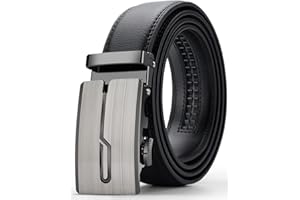 Oyifan Black Leather Belts for Men, Auto Sliding Ratchet Belts Dress Casual BeltsComfort Click Belts