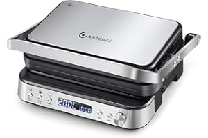 ‎AMZCHEF AMZCHEF Multifunktionaler 4 in 1 Kontaktgrill, Griddle, Waffeleisen & SandwichMaker mit 4 antihaftbeschichteten abnehmbaren Platten, individuelle Zeit und Temperatur,LED-Anzeige,Gesundheitsgrill 2000W