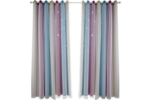 Nyescasa Sterne Vorhänge Kinderzimmer Verdunkelungs Vorhänge mit Voile Kinder Gardinen Doppelter Hohler Sterne Vorhänge Für Kinder Doppelschicht Vorhänge 1 Panel (Lila 53" B x 106" H)