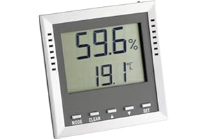 TFA Dostmann Klima Guard cyfrowy termometr z higrometrem, kontrola temperatury/wilgotności powietrza, maksymalnych i głębokich wartości, funkcja alarmu