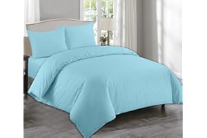 AE Linen® Plain Dyed Duvet Cover Sets | Super Soft Polycotton | Breathable Duvet Covers with Button Closure and Matching Pillowcases with Envelope Closure (Duck Egg/Double)