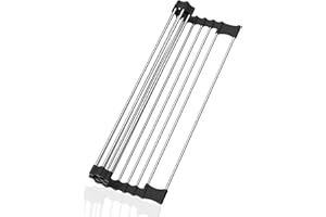 Rainsworth Ociekacz, zwijana kratka ociekowa, nie zajmuje miejsca, odporny na wysokie temperatury ociekacz do naczyń, ociekacz do naczyń do zlewozmywaków ze stali nierdzewnej, 43,5 x 28,5 cm, czarny