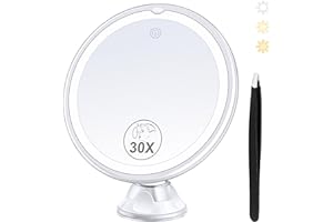 ‎MIYADIVA MIYADIVA Vergrößerungsspiegel Mit Licht 30X - Make-up-Spiegel für Präzision, 3 Farben Modi, Einstellbare Helligkeit, 360° Rotating Saugnapf für Bad, 8 Zoll
