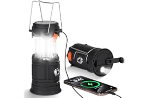 HOTUT Linterna de Camping, Lampara Camping Recargable, Linterna Solar Portátil, Linterna Camping con Mango Plegable, Manivela y Cargador USB, LED Luz Camping para Camping, Senderismo, Pesca, Montaña