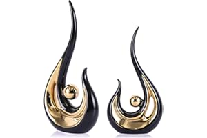 LCCCK Schwarz Und Gold Modern Skulptur Deko, Mitte des Jahrhunderts Modernen Couchtisch Centerpiece, Keramik Abstrakte Statue Für Esszimmer, Wohnzimmer, Büro, Mittelstück, Schwarz Dekoration