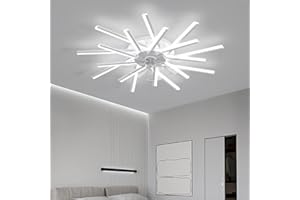 LJX Lampadario Ventilatore con Telecomando APP Reversibile DC Grande Ventilatore da Soffitto con Luce Dimmerabile 6 Velocità Lampadari Ventola per Soggiorno Camera da Letto, Bianco, 92cm