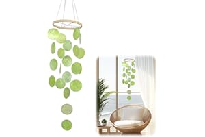 CUVZORA Carillon éolien en coquillage, décoration bohème, carillon à vent en coquillage, carillon à vent pour l'extérieur, jeu de cloches, pour fenêtre, chambre, terrasse et pelouse, jardin