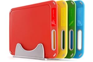 AICHOOF Tablas de corte de plástico con soporte de almacenamiento, sin BPA, 4 paquetes que evitan la contaminación cruzada de diferentes alimentos, aptas para lavavajillas