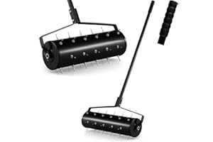 RELAX4LIFE Scarificateur Gazon Manuel 53CM avec Poignée &Rouleau à Pointes Rotatives, Rouleau Aérateur Gazon de Pelouse en Métal pour Jardin Cour Patio (6.8L | 53x130CM, Noir)