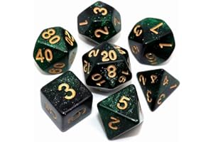 CREEBUY Polyedrisches Würfelset für Dungeon and Dragons, Rollenspiele, Grün mit Schwarz-Nebel