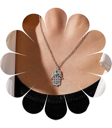 Cooltime Collana Donna Con Mano Di Fatima E Occhio Malocchio - Ciondolo Portafortuna In Acciaio Inox 316L, Ipoallergenico, Con Sacchetto Velluto - 5