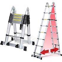 7m Teleskop-Aluleiter Klappbar - Rutschfeste Sprossen, Trägt 150kg, Platzsparend