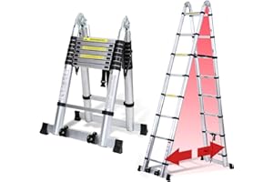 Joparri Scala telescopica pieghevole in alluminio, 5 m, allungabile, in alluminio, antiscivolo, portata 150 kg Silver