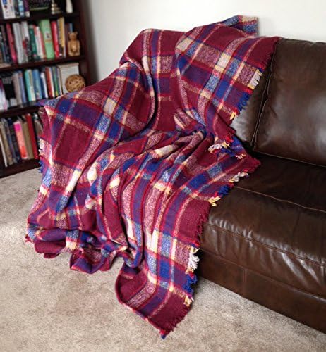 Tartan Checked Blanket Throw, Heavy Weight and Cosy with Luxuriously Soft Feel (Medium (approx) 120 x 140 cm, Red/White/Blue Check)