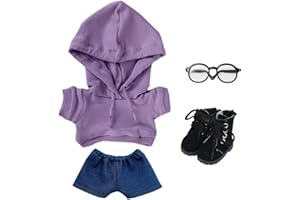 niannyyhouse Sudadera con capucha sólida suelta Jeans Gafas Zapatos altos de cuero 10 cm 15 cm 20 cm Ropa de muñeca de felpa suave juguete de peluche accesorios de vestir (a11, 20 cm)