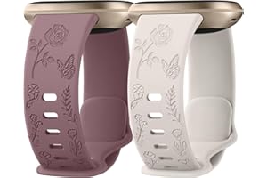 Mugust Rose Butterfly Engraved Compatible with Fitbit Versa 3 Straps/Fitbit Versa 4 Strap/Fitbit Sense strap/Fitbit Sense 2 strap for Women,Soft Sport Replacement for fitbit Versa 4/3/Sense 2