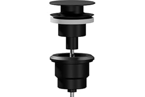 AQG - Válvula Clic-Clac Universal para Lavabo - Tapón Plano - Compatible con Rebosadero y Sin Rebosadero - Diseño Elegante y Alta Durabilidad (Negro)