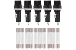 QIILU uchwyt bezpiecznika panelu 16a uchwyt bezpiecznika panelu 16a 5 sztuk gniazd uchwytu bezpiecznika, elektryczne gniazdo uchwytu bezpiecznika do bezpieczników szklanych 6 * 30 AC 125V 15A / 250V 10A